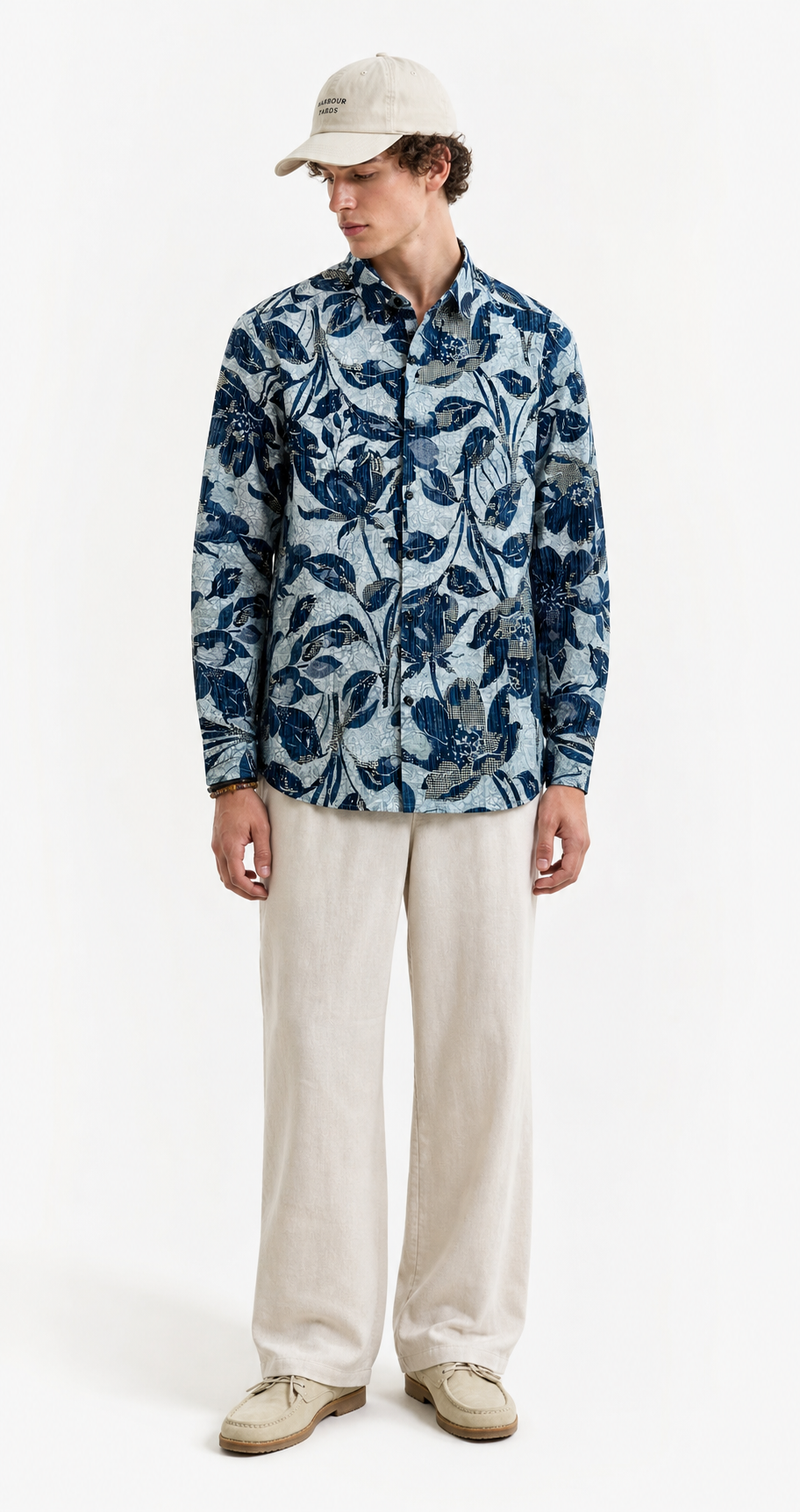 Tropical Blue Leaf Print Shirt