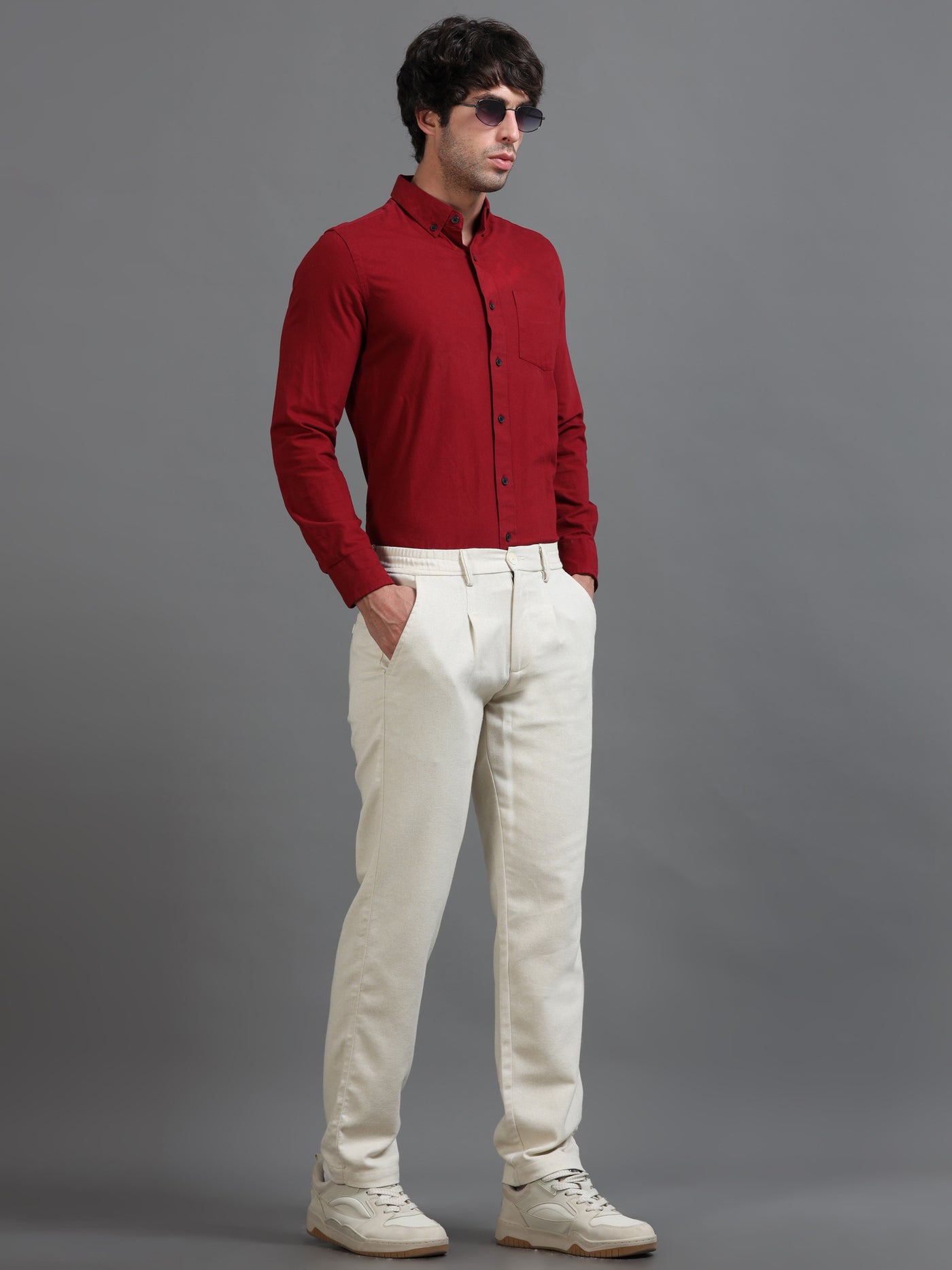 Beige Smart Casual Drawstring Trouser