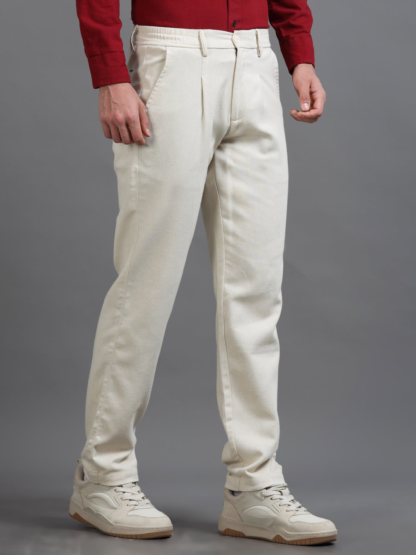 Beige Smart Casual Drawstring Trouser