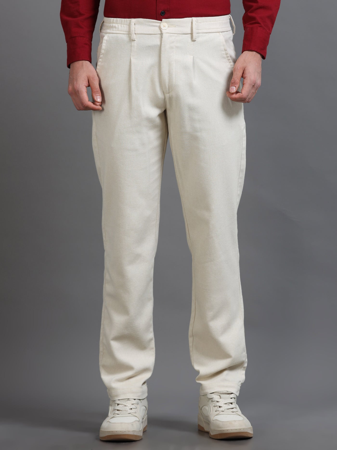 Beige Smart Casual Drawstring Trouser