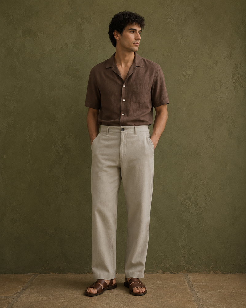 Loose Pleated Linen Dress Pant