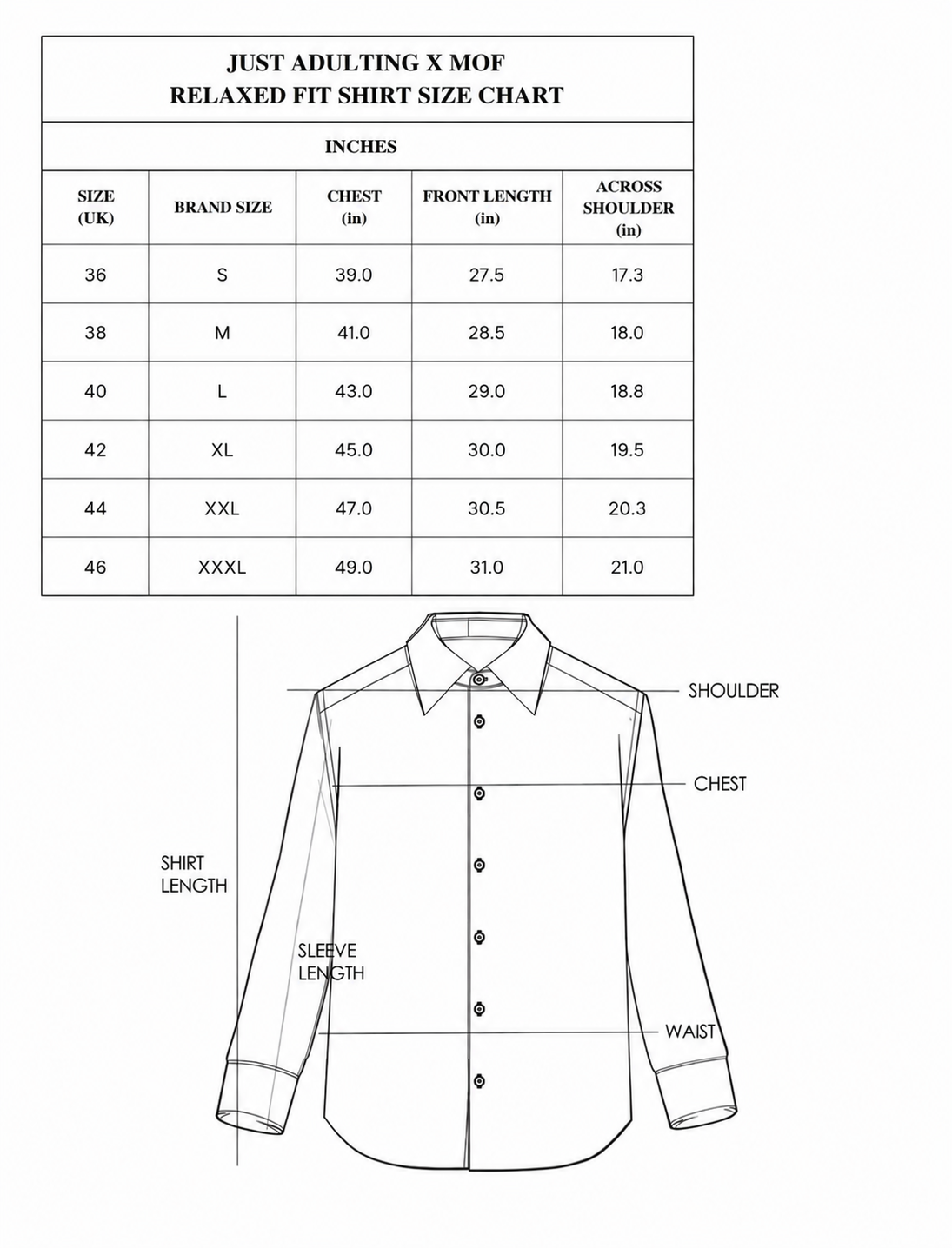 Size Chart — Tropical Blue Leaf Print Shirt