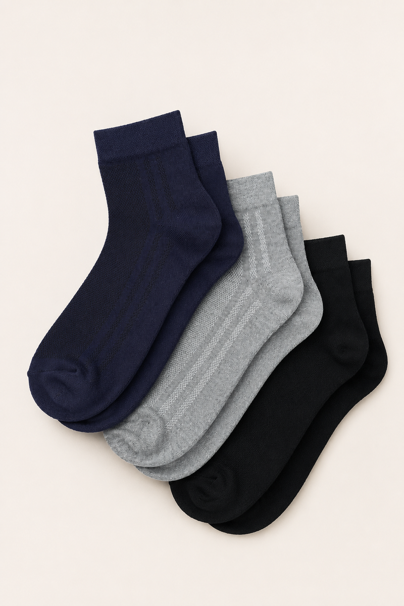 COSMO A3 No-Smell Cotton Socks (Pack of 3)