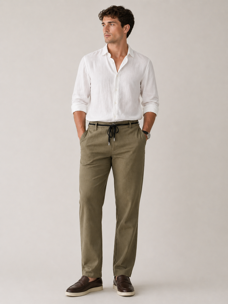 Olive Green Smart Fit Drawstring Trouser