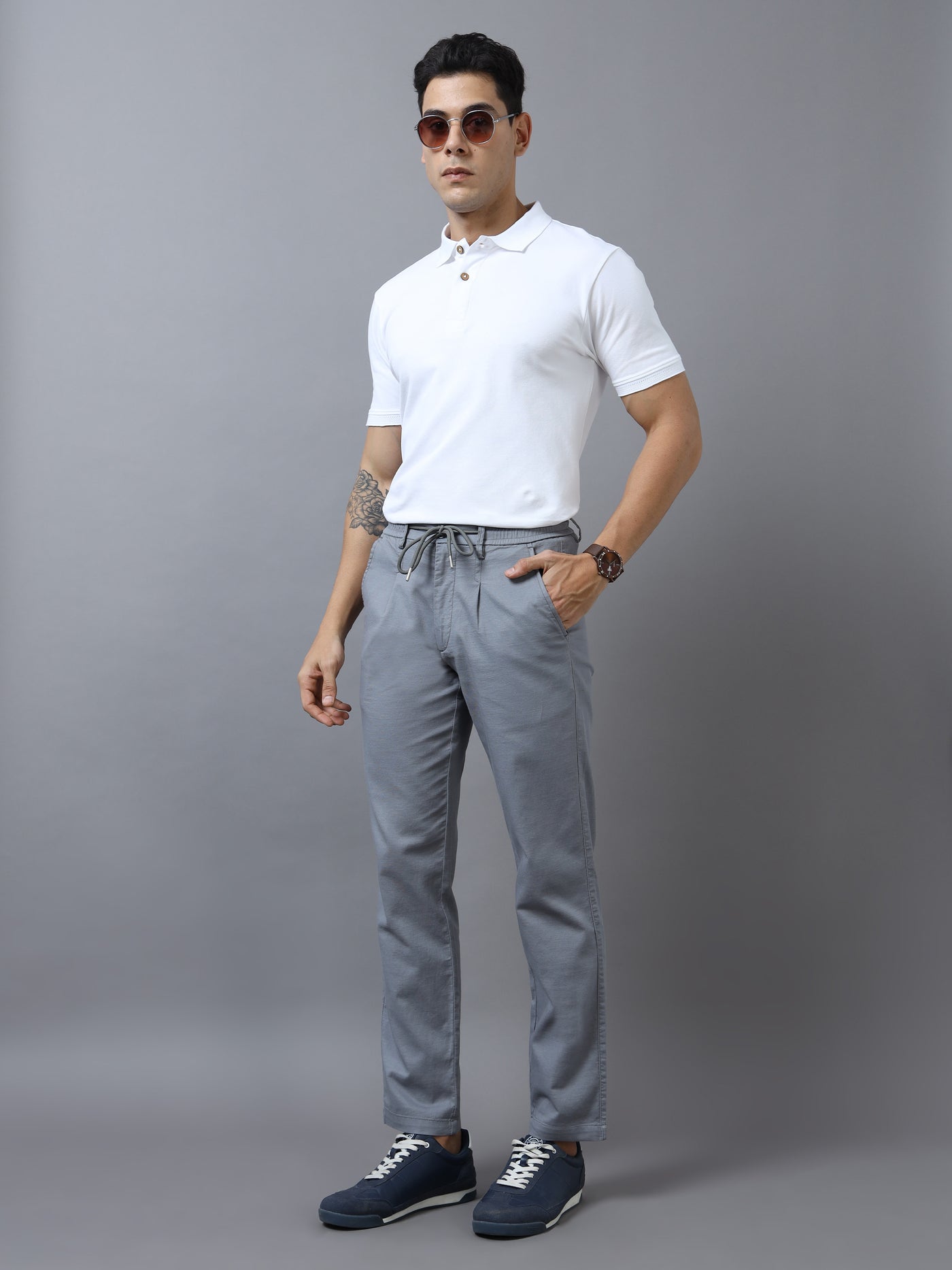 Grey Classic Relaxed Fit Drawstring Pant