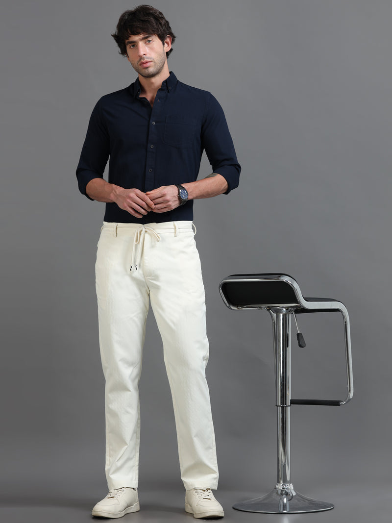 Ivory Minimalist Drawstring Tailored Fit Trouser