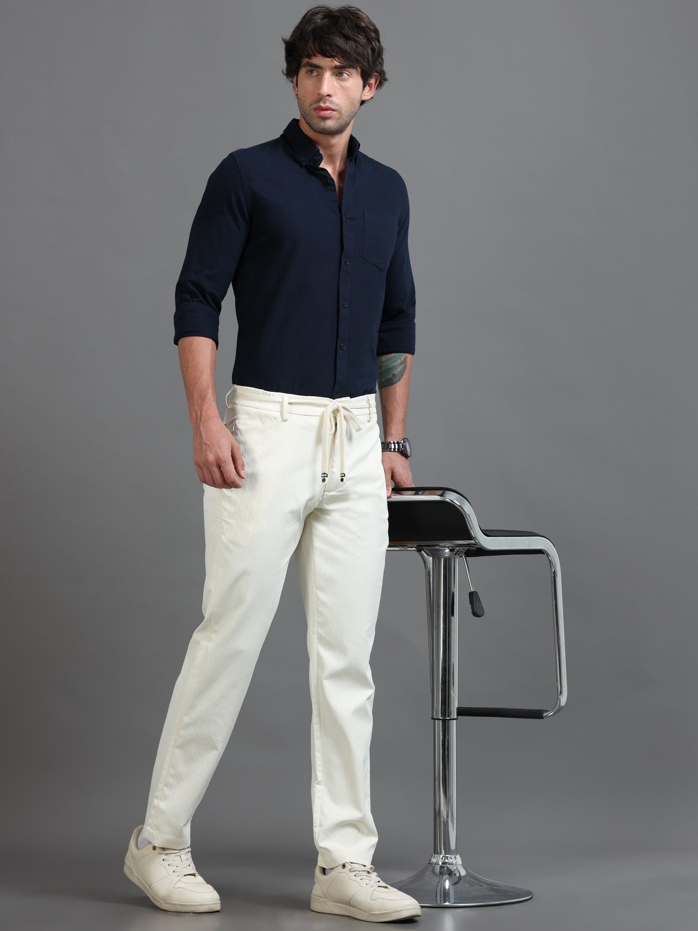 Ivory Minimalist Drawstring Tailored Fit Trouser