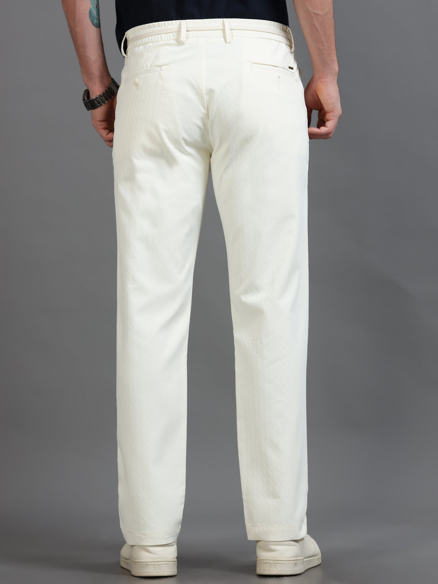 Ivory Minimalist Drawstring Tailored Fit Trouser