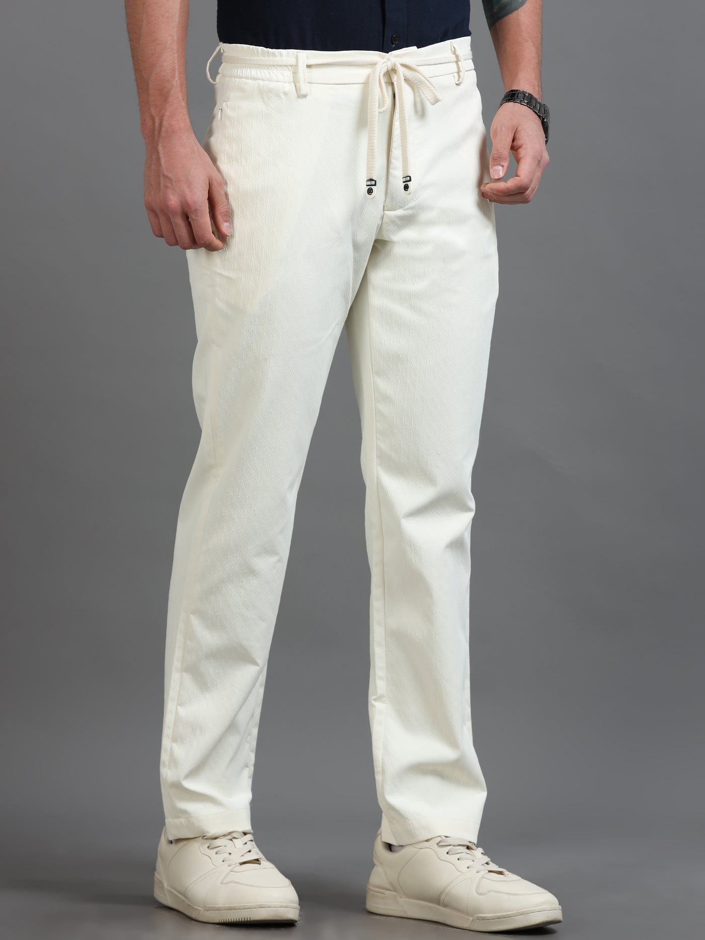 Ivory Minimalist Drawstring Tailored Fit Trouser
