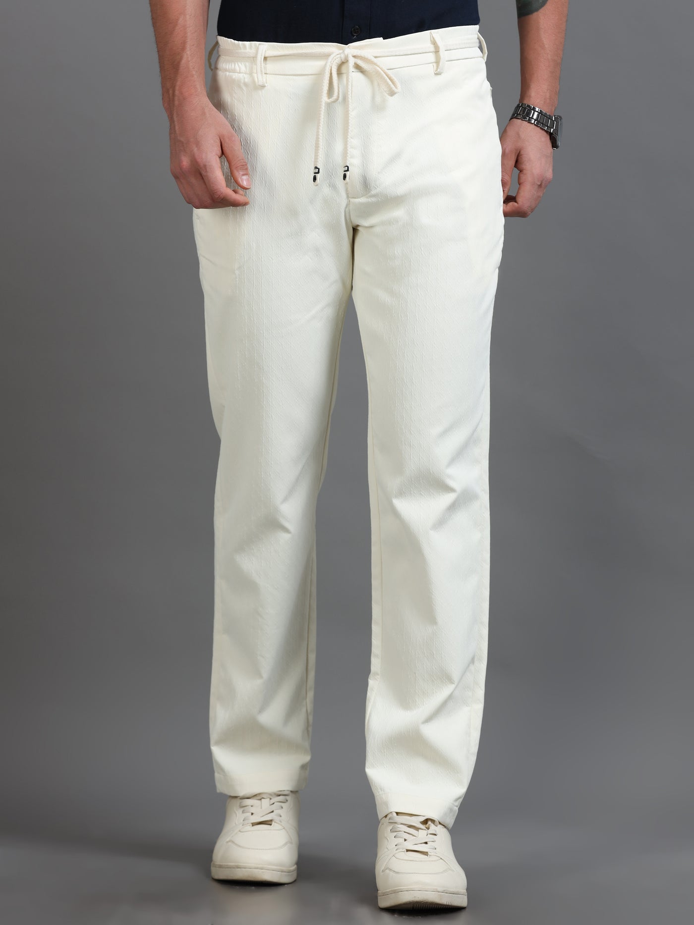 Ivory Minimalist Drawstring Tailored Fit Trouser