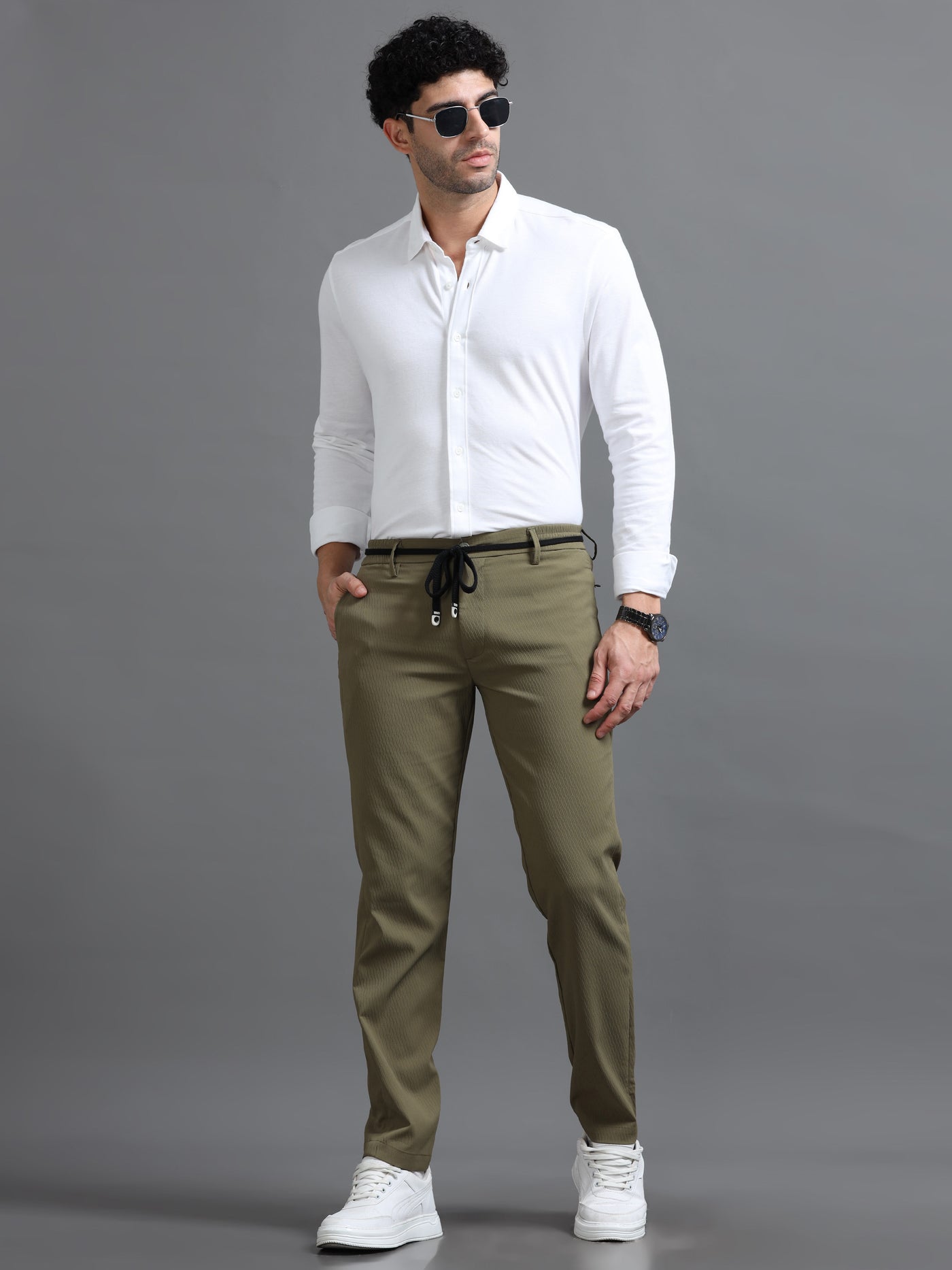 Olive Green Smart Fit Drawstring Trouser