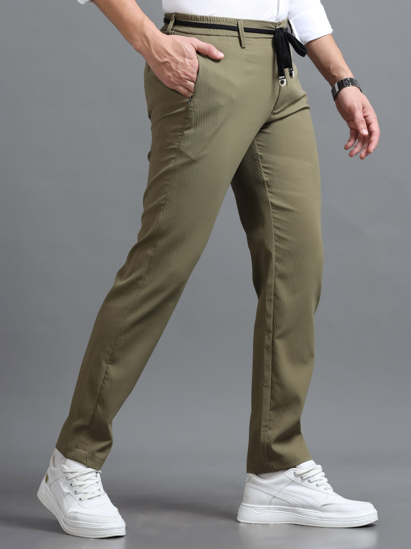 Olive Green Smart Fit Drawstring Trouser