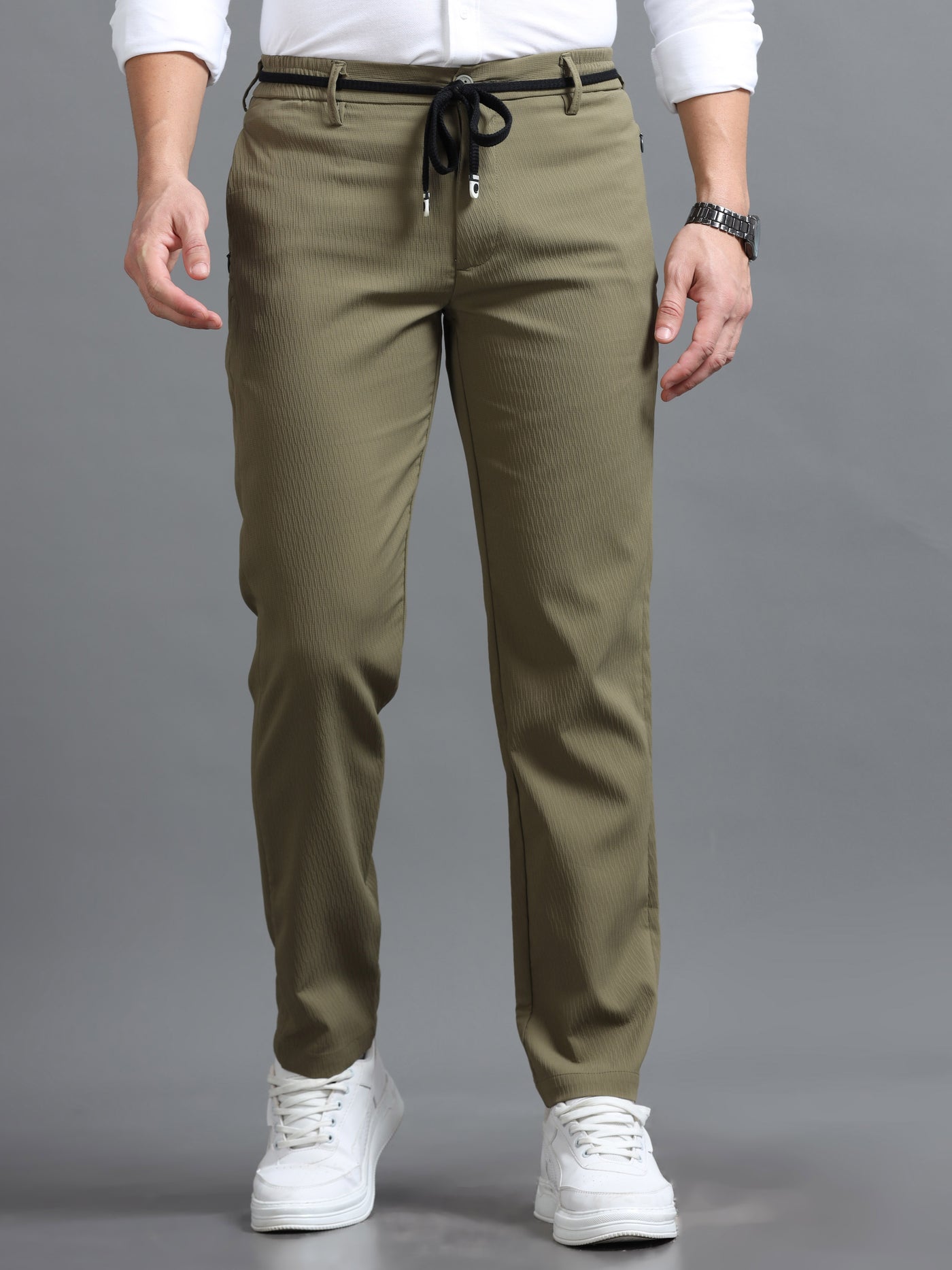 Olive Green Smart Fit Drawstring Trouser