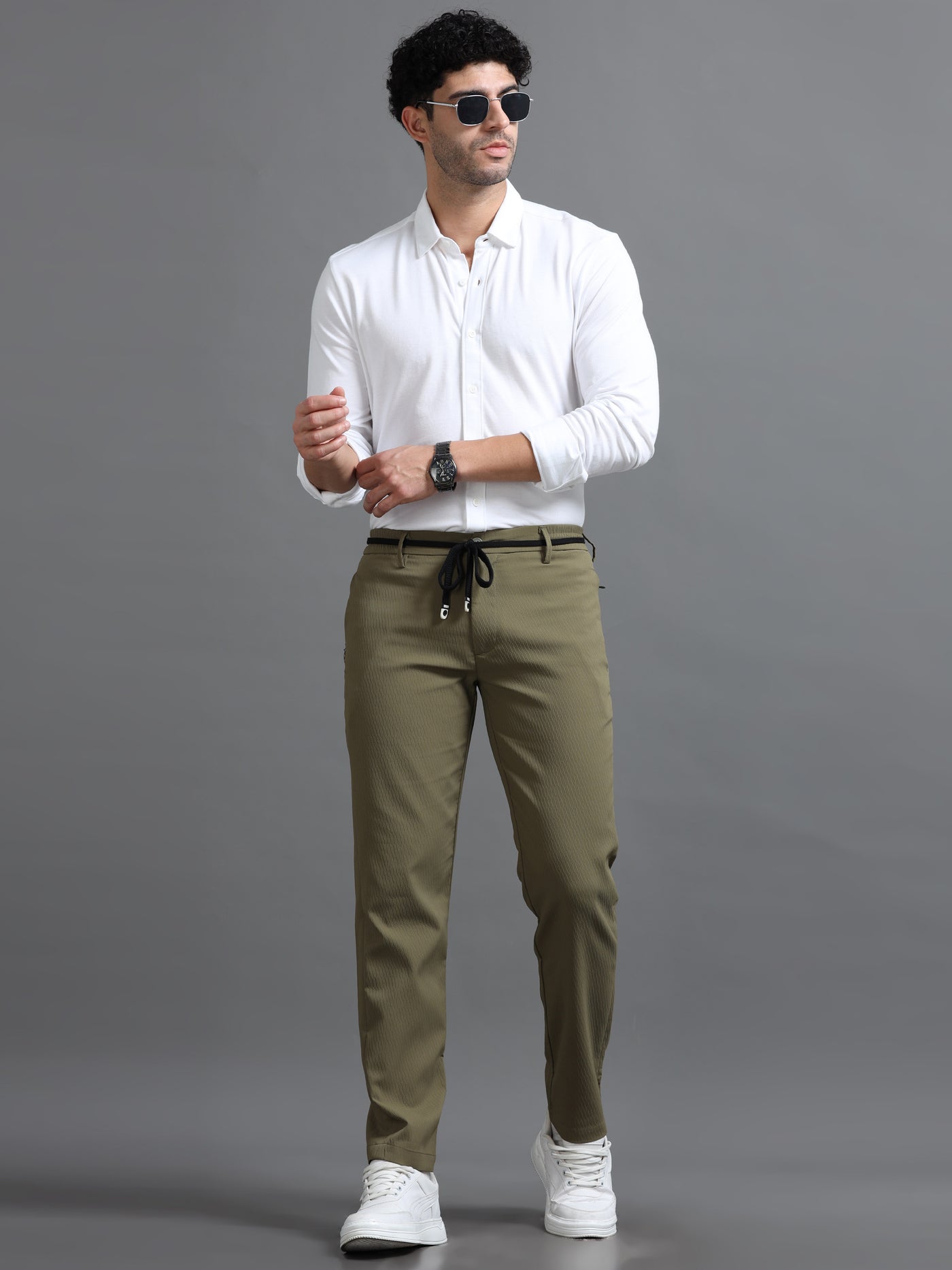 Olive Green Smart Fit Drawstring Trouser
