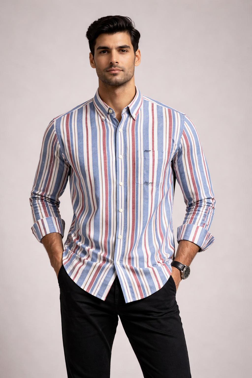 Brick Red & Blue Stripes Shirt