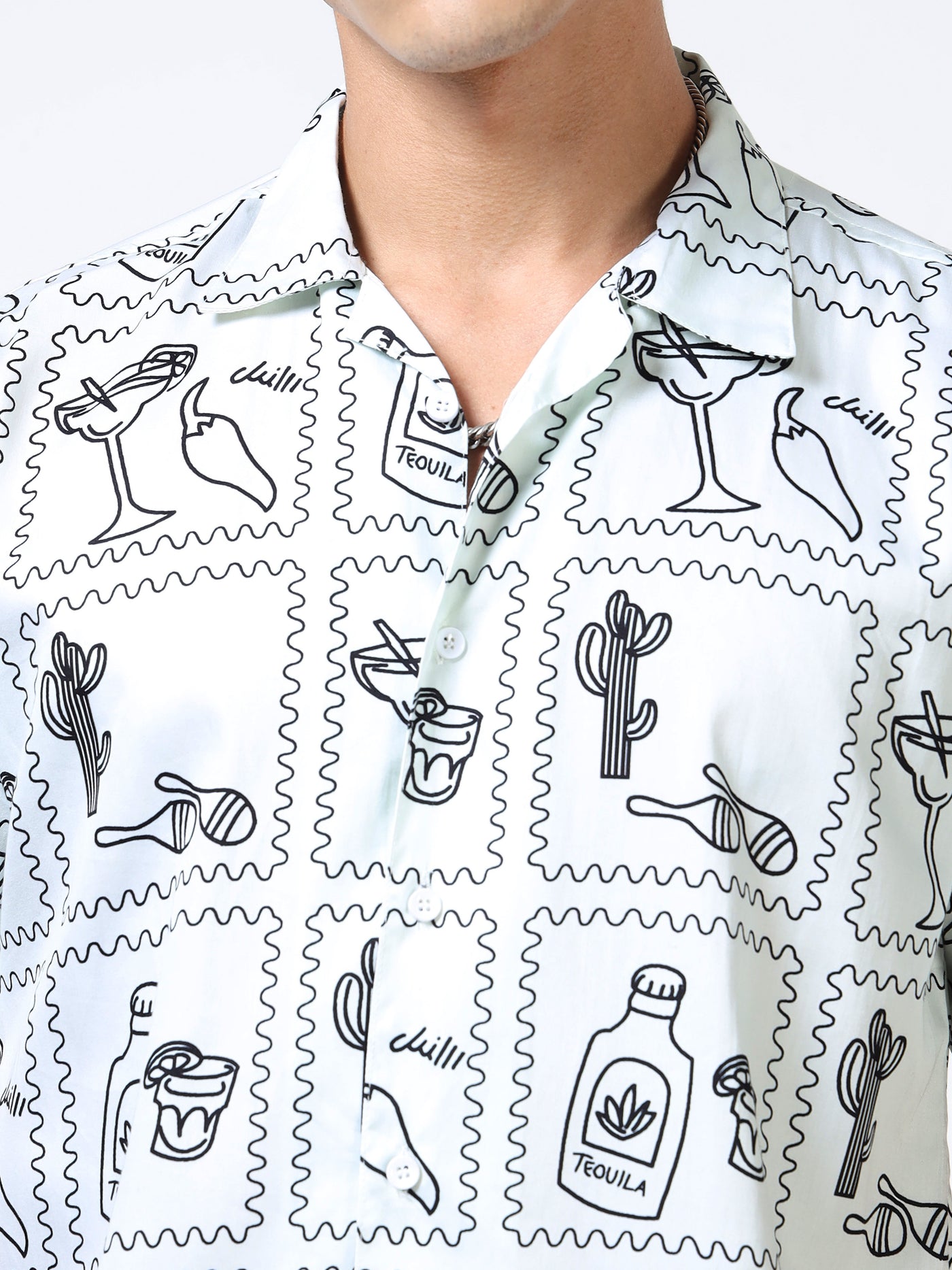 The Tequila Postcard Hand painted Cuban Shirt